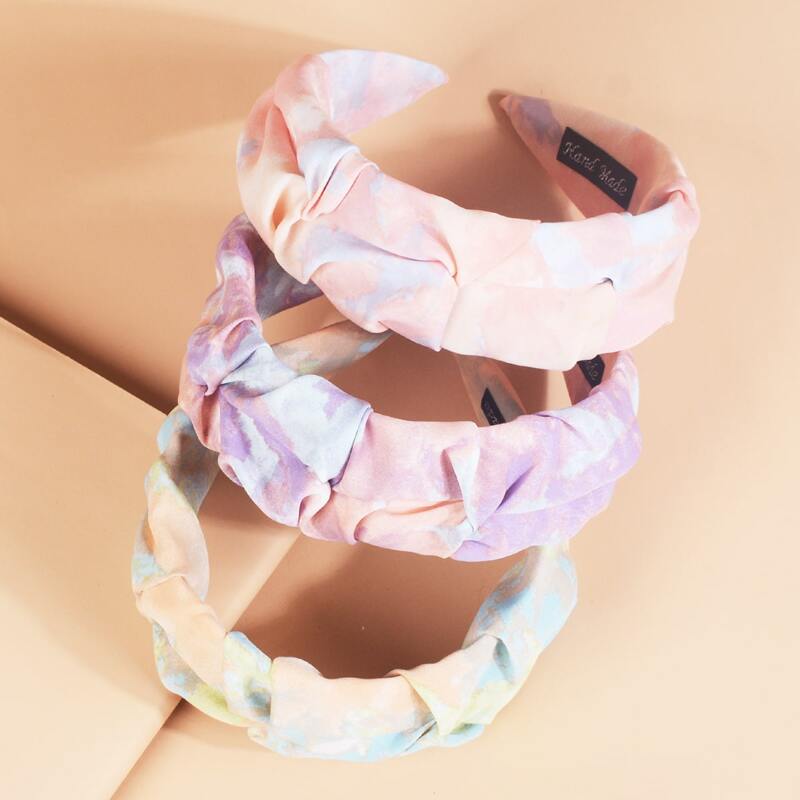 

3pcs Tie Dye Ruched Hair Hoop, Multicolor