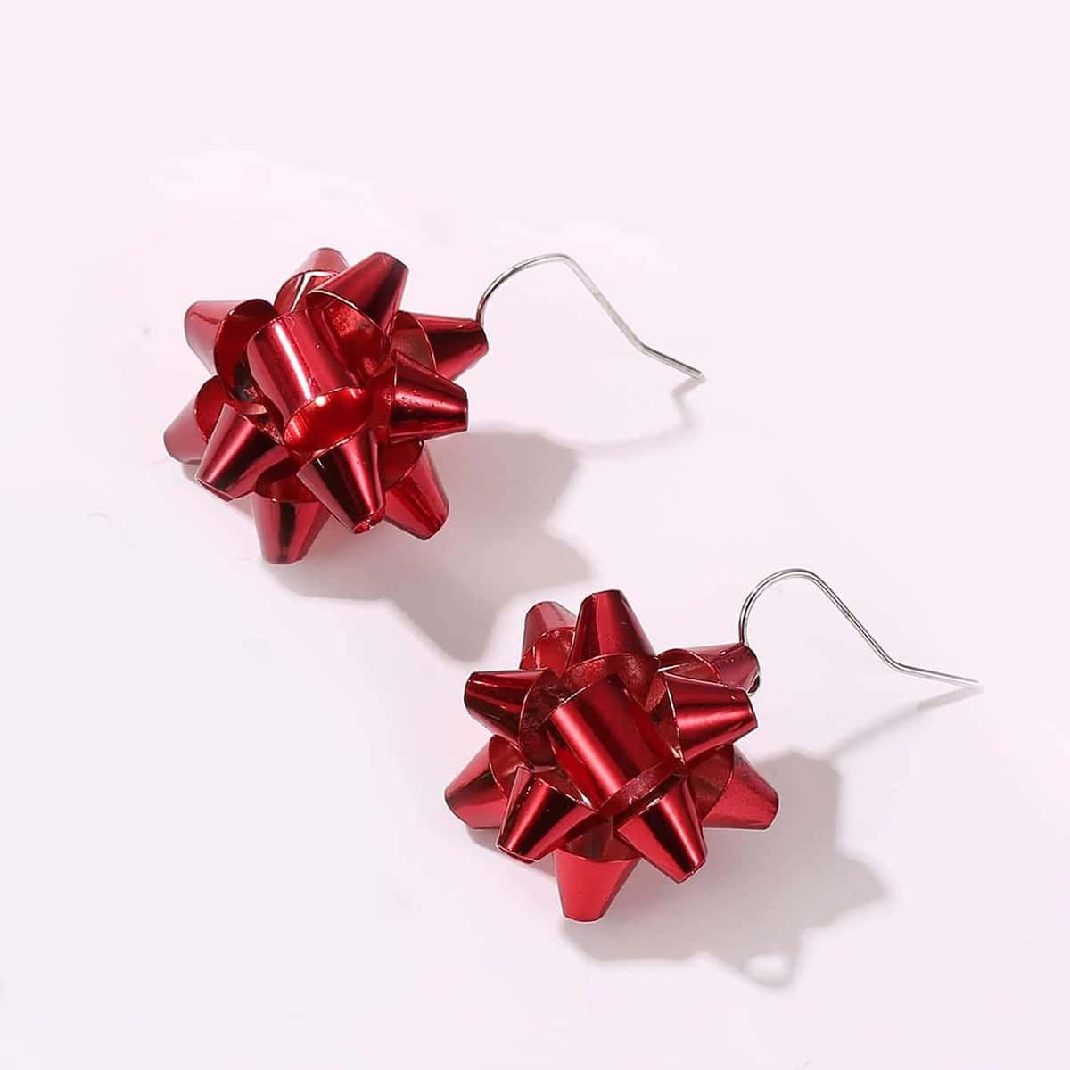 

Floral Design Drop Earrings, Red