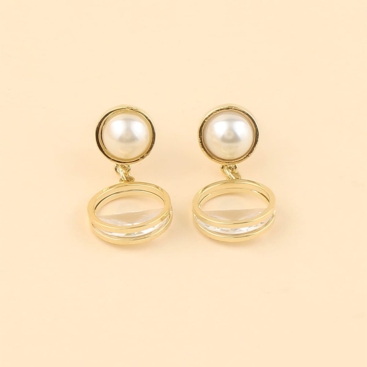 

Faux Pearl Round Drop Earrings, Gold
