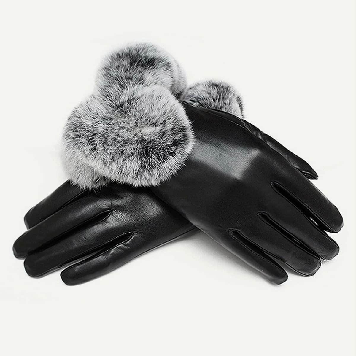 

Pom Pom Faux Leather Gloves, Black