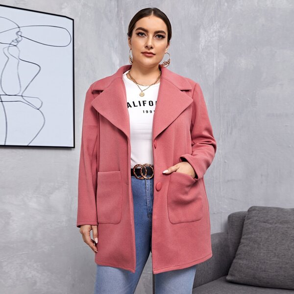 

Plus Single Button Pocket Detail Overcoat, Dusty pink