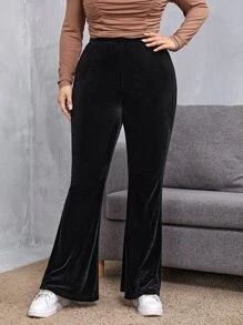 SHEIN EZwear Plus Velvet Flare Leg Trousers - Black - View 4