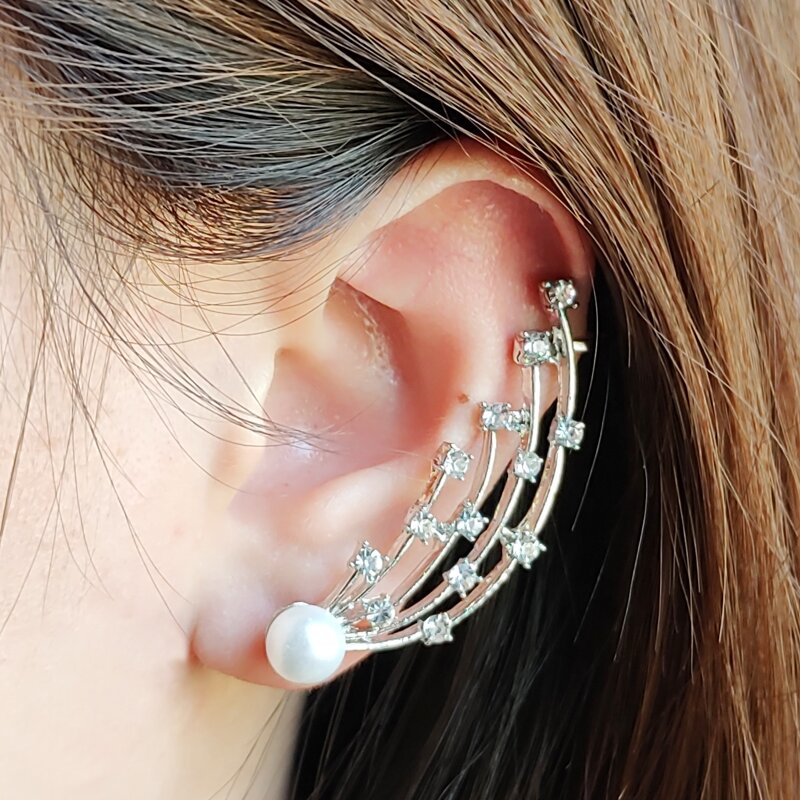

1pc Rhinestone Ear Climber, Silver