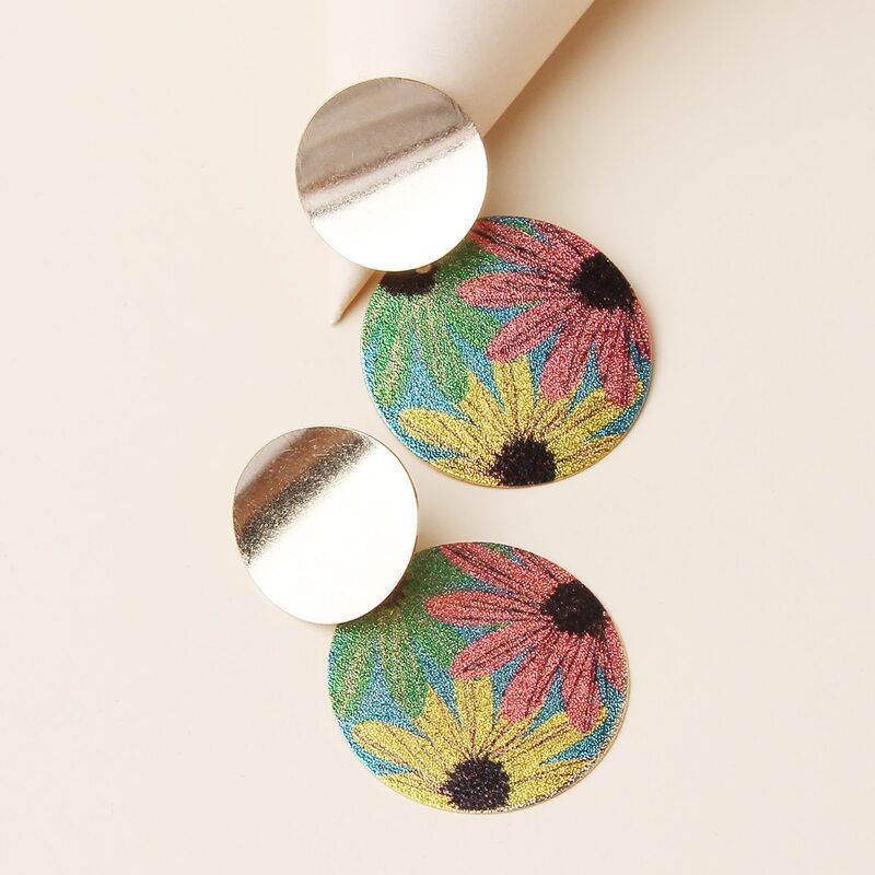 

Floral Pattern Round Drop Earrings, Multicolor