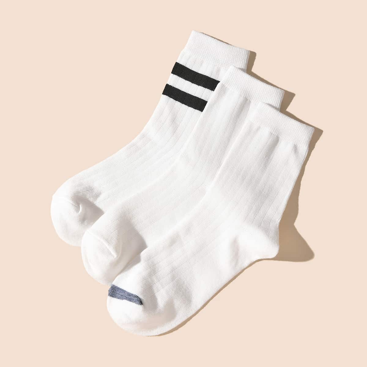 

3pairs Stripe Crew Socks, White