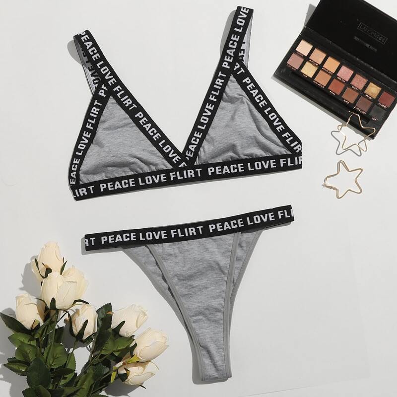 

Letter Tape Lingerie Set, Grey