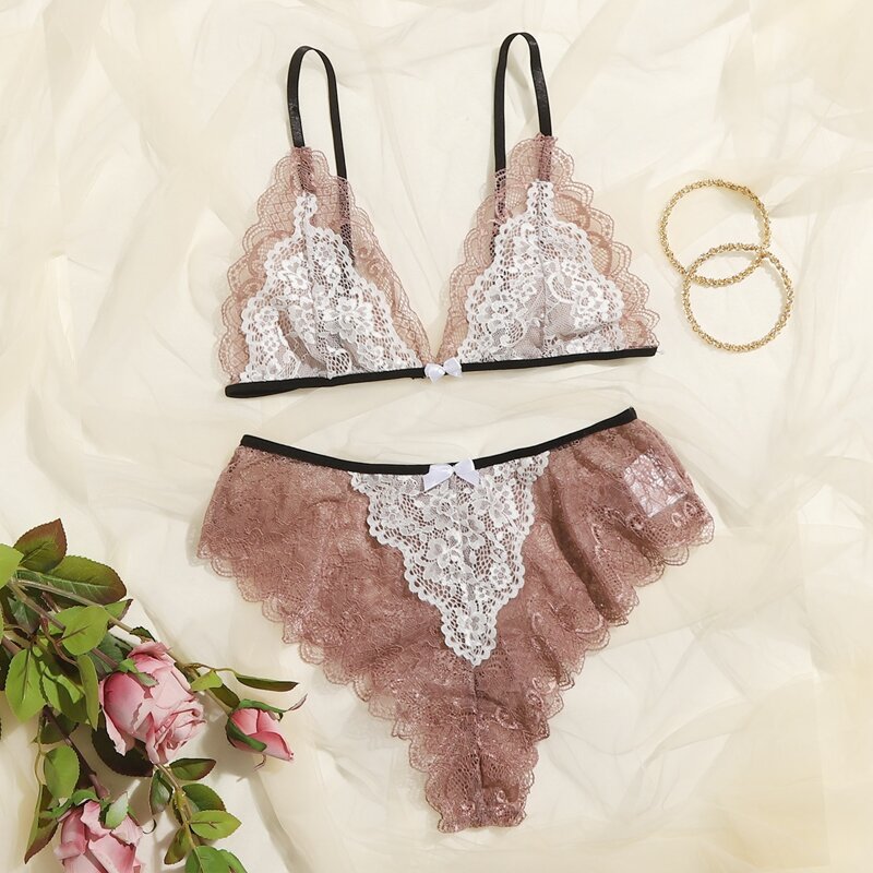 

Lace Scallop Lingerie Set, Multicolor