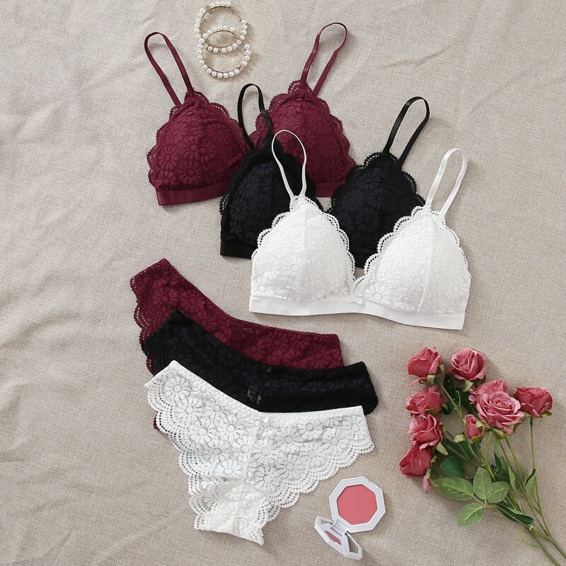 

3pack Floral Lace Lingerie Set, Multicolor