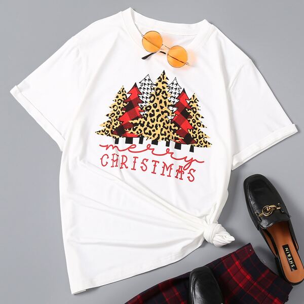 

Plus Christmas Tree & Letter Graphic Tee, White
