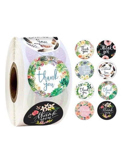 500pcs/roll Decorative Sticker Label Baking Sealing Sticker Gift Decorative Sticker Thank You Flower Sticker, For Gift Wrapping, Party, Wedding, Birthday, Small Business