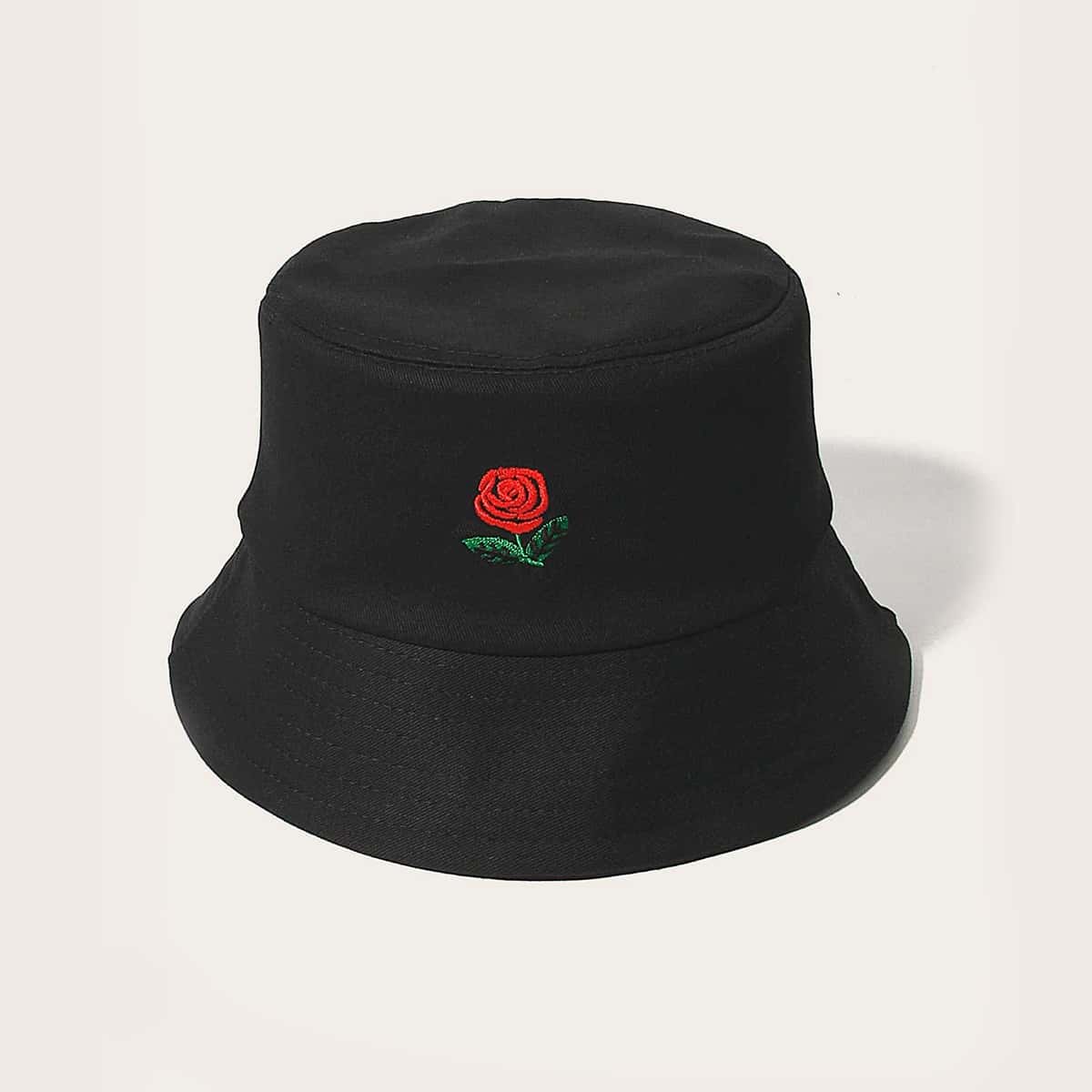 

Rose Embroidery Bucket Hat, Black