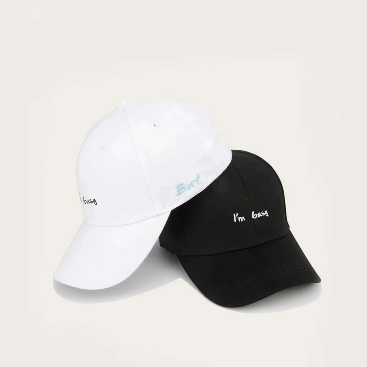

2pcs Slogan Graphic Baseball Cap, Black and white