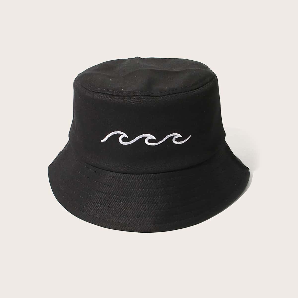 

Wave Embroidery Bucket Hat, Black