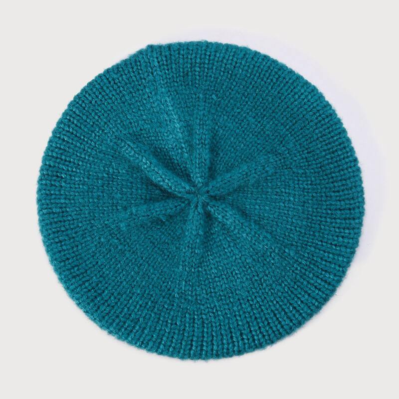 

Solid Knit Beret Cap, Teal blue