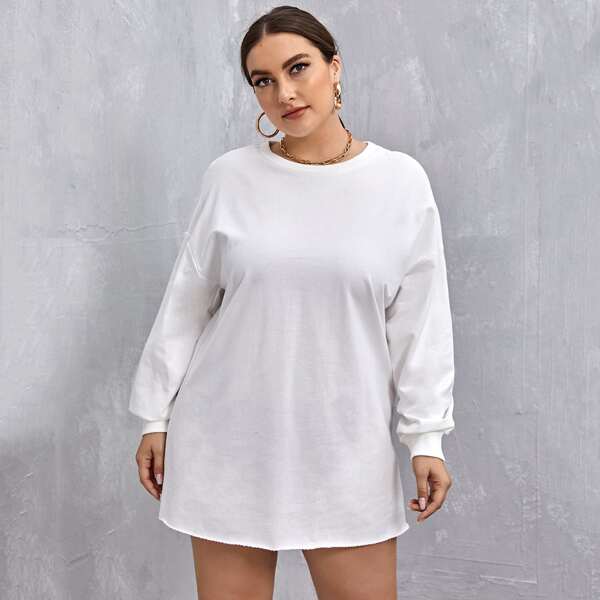

Plus Drop Shoulder Sweatshirt Dress, White