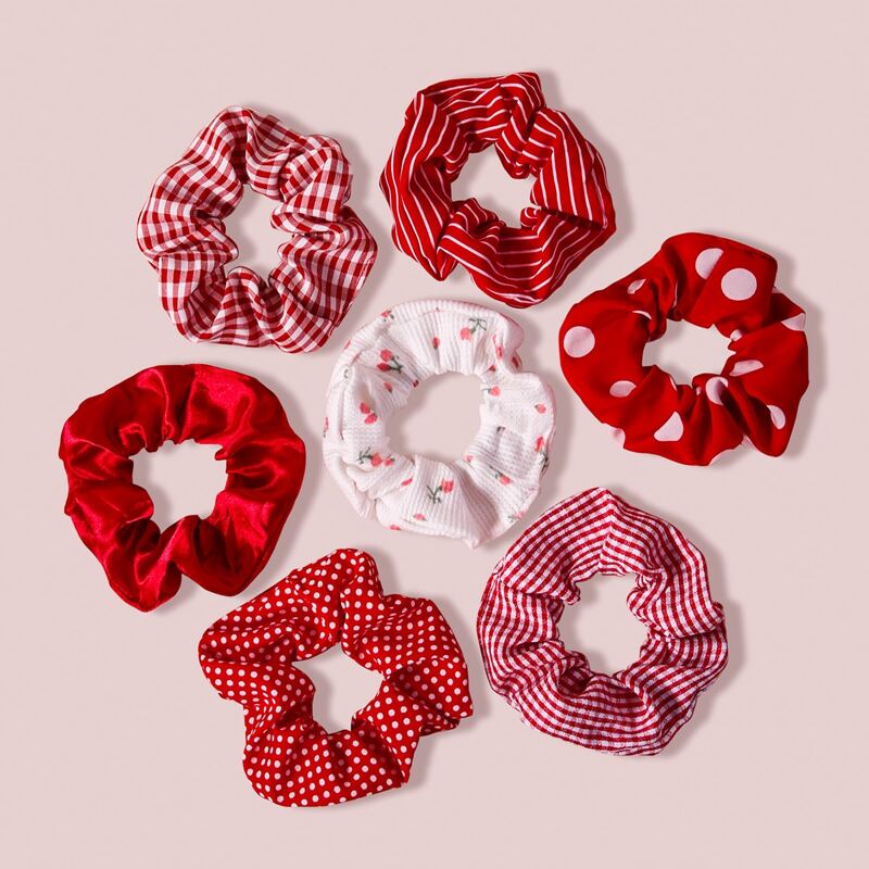 

7pcs Mixed Pattern Scrunchie, Multicolor