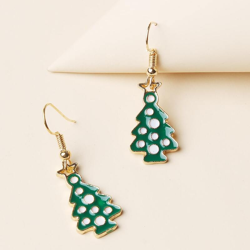 

Christmas Tree Drop Earrings, Green