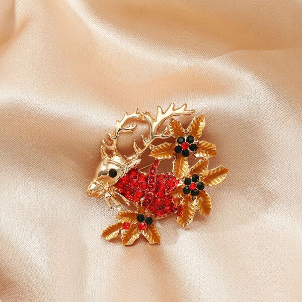 

Rhinestone Decor Christmas Deer Design Brooch, Multicolor