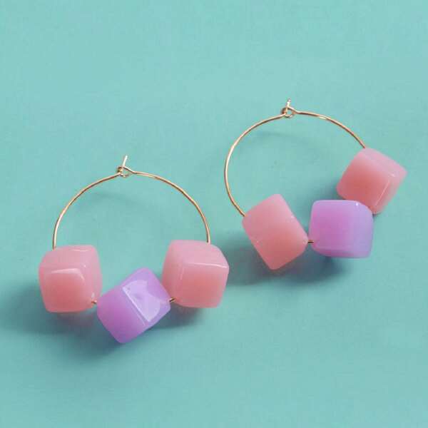 

Square Bead Decor Earrings, Multicolor