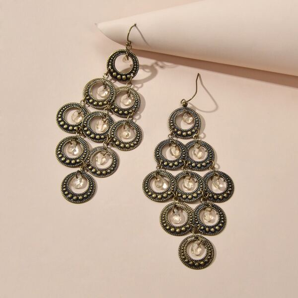 

Circle Design Vintage Drop Earrings, Bronze