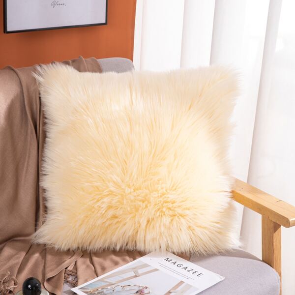 

Plain Plush Cushion Cover Without Filler, Beige