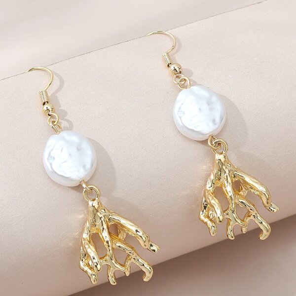 

Faux Pearl Decor Drop Earrings, Gold