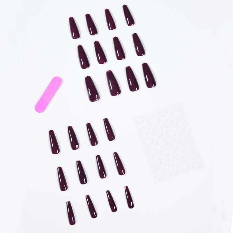 

24pcs Solid Fake Nail & 1sheet Tape & 1pc Nail File, Purple