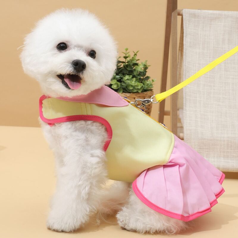 

1pc Flower Decor Dog Dress With 1pc Dog Leash, Pink
