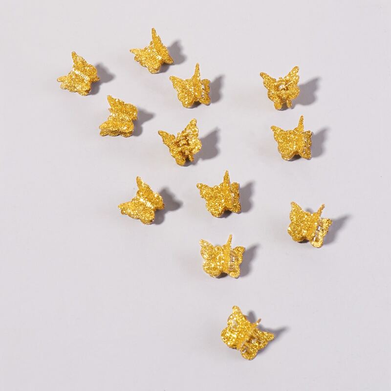 

12pcs Glitter Butterfly Design Hair Claw, Yellow