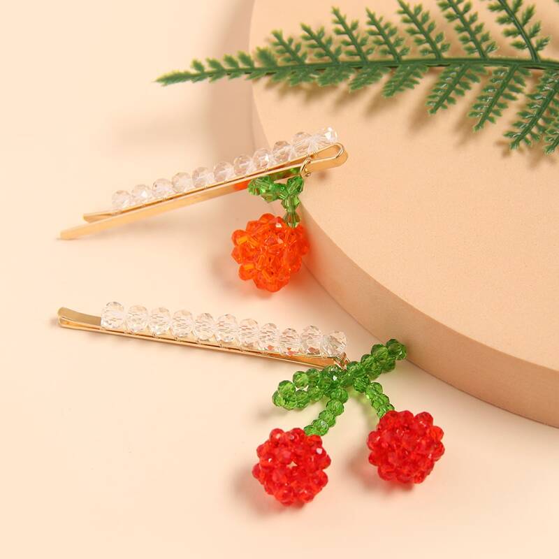 

2pcs Cherry Charm Hair Clip, Multicolor