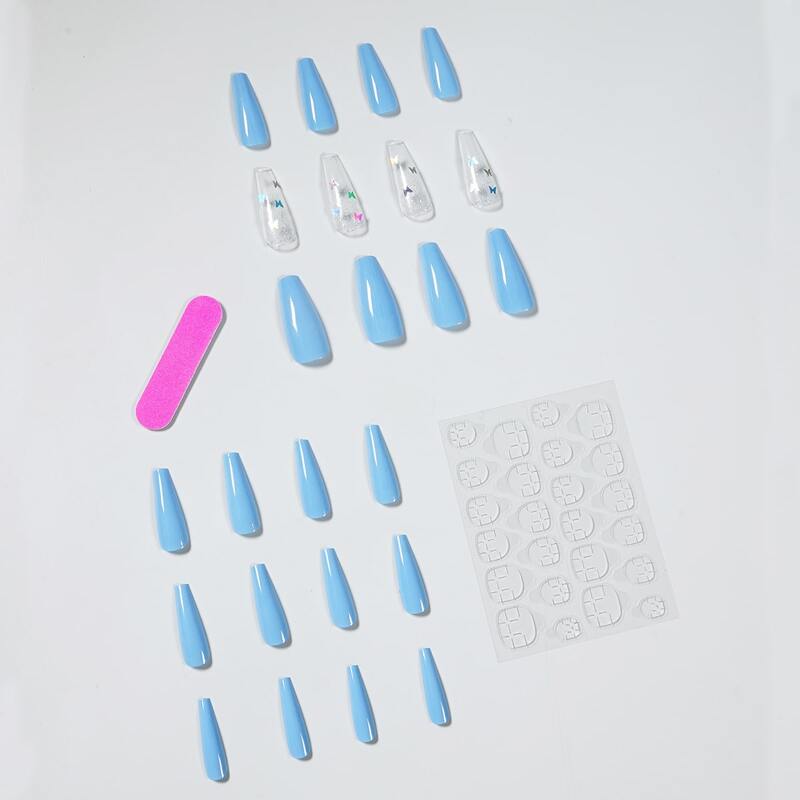 

24pcs Fake Nail & 1sheet Tape & 1pc Nail File, Blue