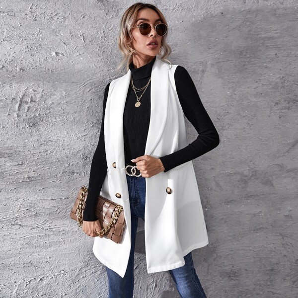 

Shawl Collar Double Breasted Vest Blazer, White