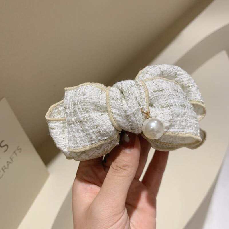 

1pc Random Tweed Bow Hair Clip, Multicolor