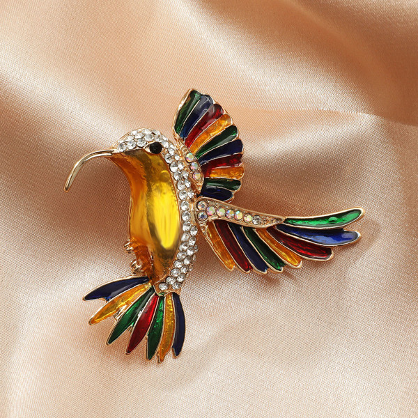 

Rhinestone Decor Bird Design Brooch, Multicolor