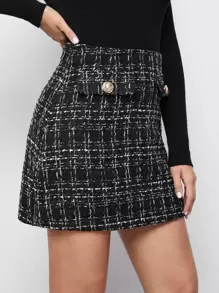 Firerie High Waist Plaid Tweed Skirt