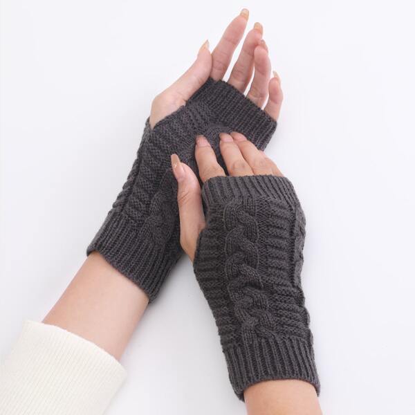 

Plain Knitted Fingerless Gloves, Dark grey
