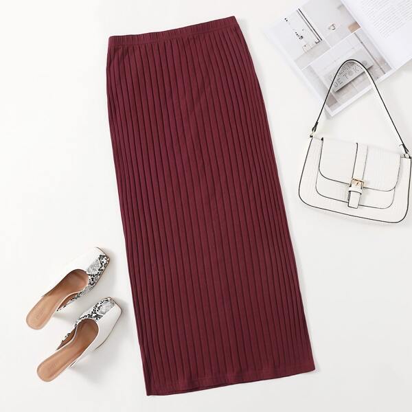 

Plus Rib-knit Pencil Skirt, Maroon