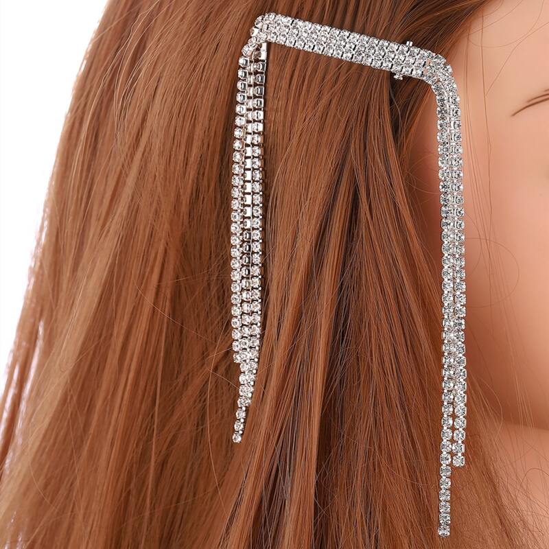 

Rhinestone Tassel Hair Clip, Silver