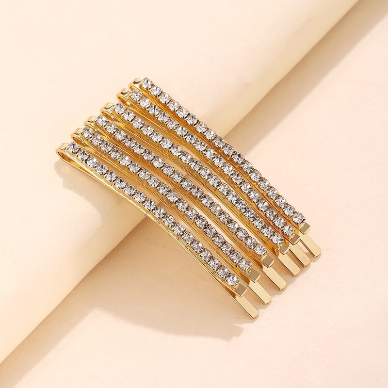 

6pcs Rhinestone Bobby Pin, Gold