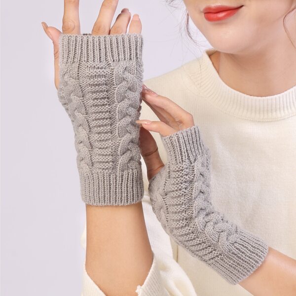 

Plain Knitted Fingerless Gloves, Grey