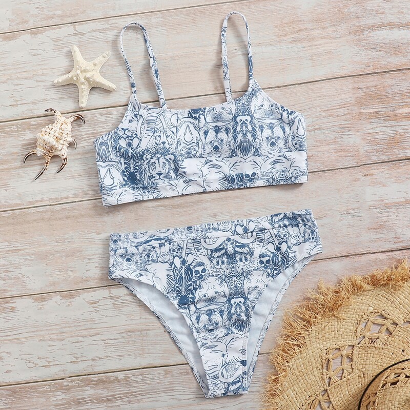 

Animal Print High Waist Bikini Swimsuit, Multicolor