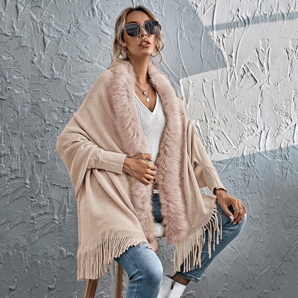 

Fringe Trim Cardigan, Apricot
