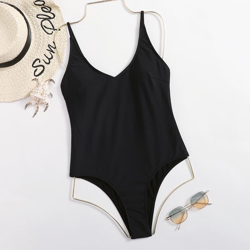

Solid One Piece Swimsuit, Black
