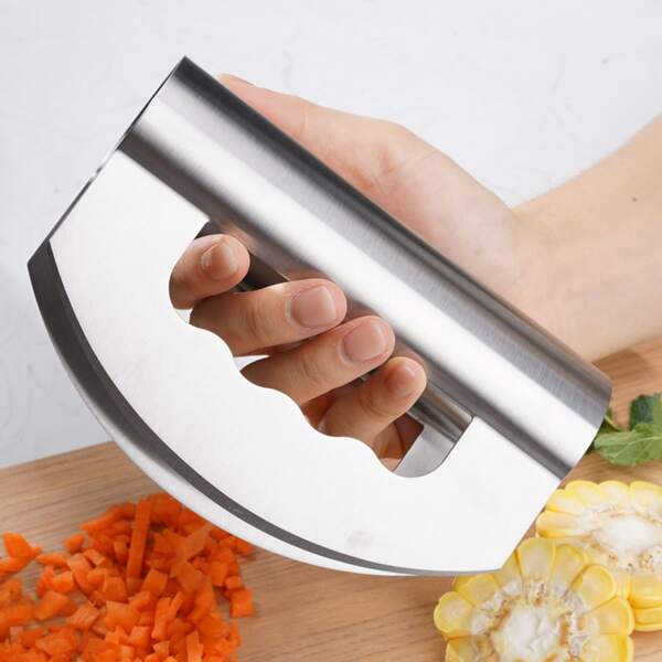 

1pc Stainless Steel Double-head Salad Cutter, Silver