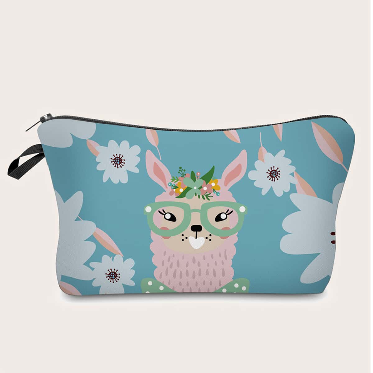

Alpaca & Flower Print Makeup Bag, Multicolor