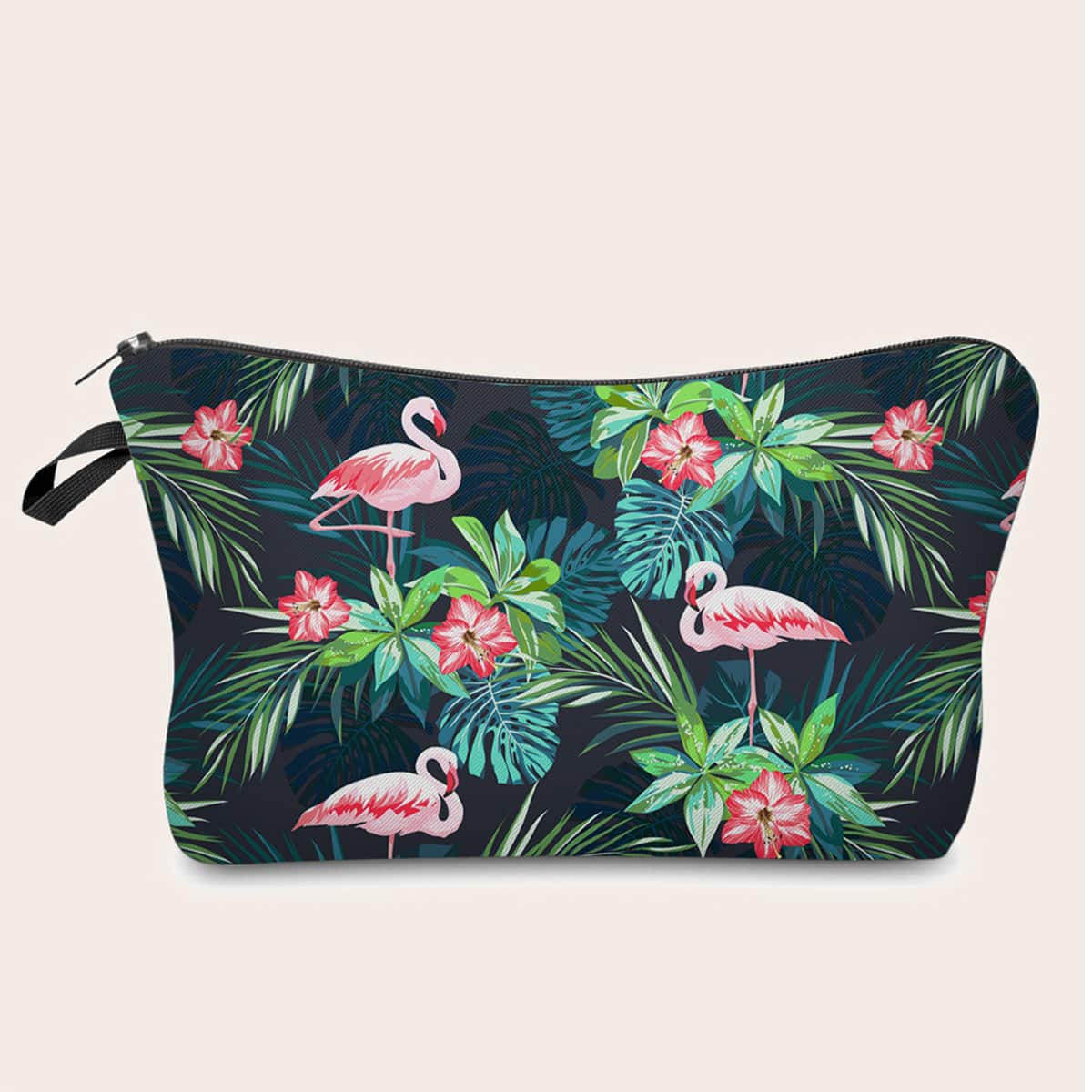 

Tropical Flamingo & Plants Print Makeup Bag, Multicolor
