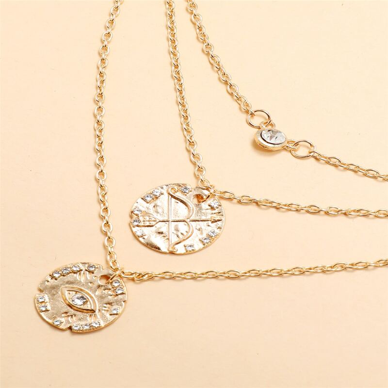

Rhinestone Coin Layered Necklace, Gold