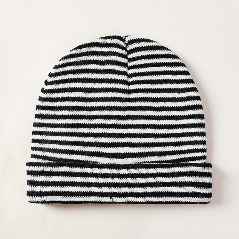 

Striped Knit Beanie, Black and white