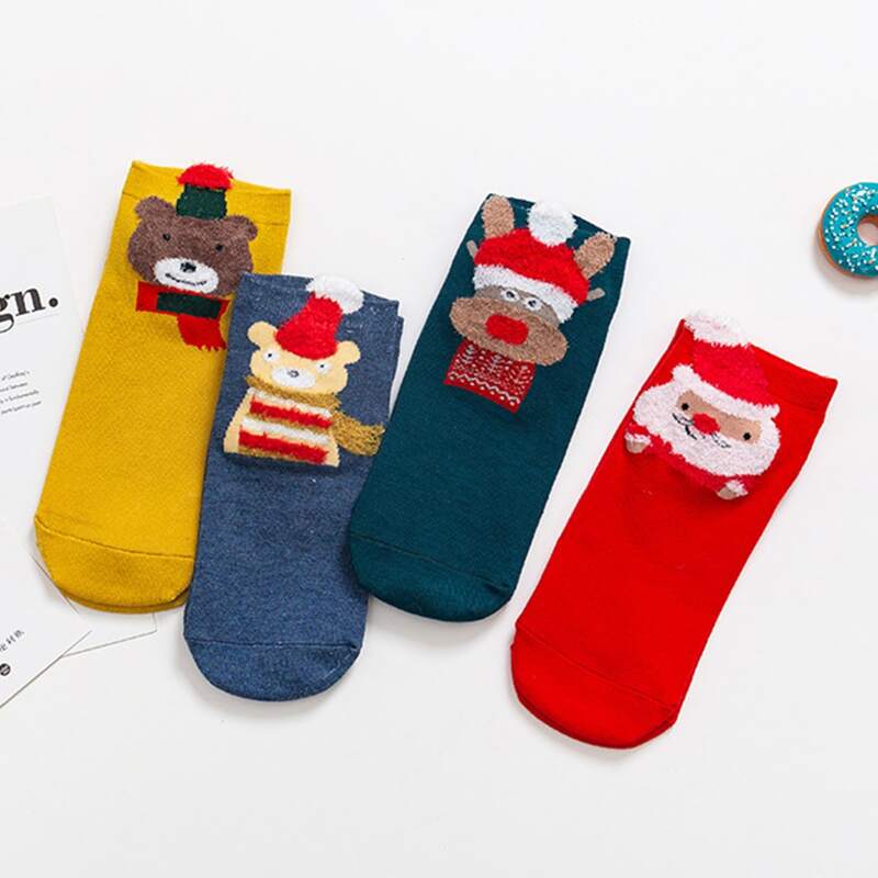 

4pairs Christmas Pattern Ankle Socks, Multicolor