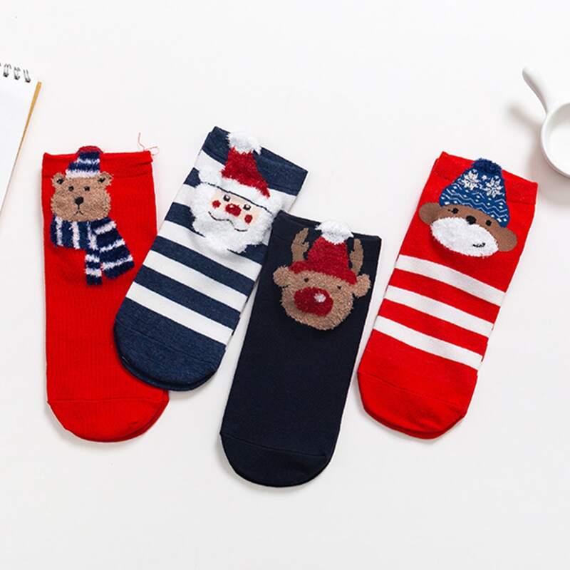 

4pairs Christmas Pattern Ankle Socks, Multicolor